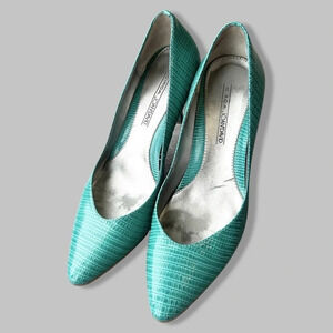 Circa Joan and David Turquoise Textured Patent Leather Pumps